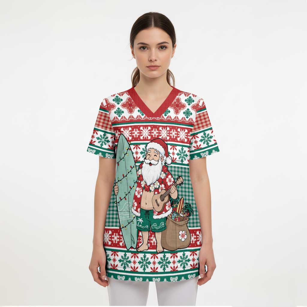 Hawaiian Funny Santa Surf Scrub Top Mele Kalikimaka Palaka Quilt Pattern LT9 - Polynesian Pride