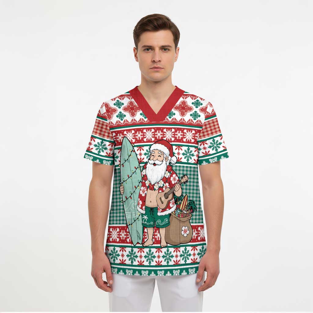 Hawaiian Funny Santa Surf Scrub Top Mele Kalikimaka Palaka Quilt Pattern LT9 - Polynesian Pride