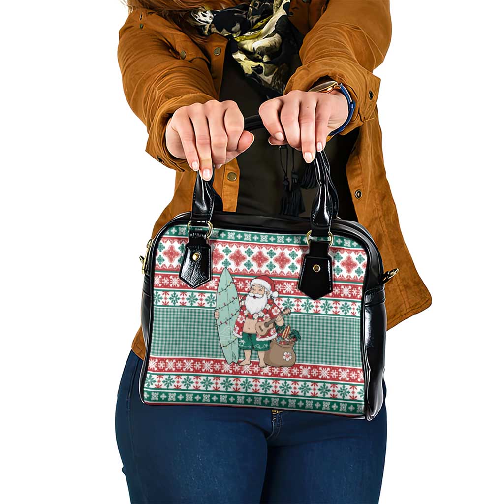 Hawaiian Funny Santa Surf Shoulder Handbag Mele Kalikimaka Palaka Quilt Pattern LT9 One Size Green - Polynesian Pride