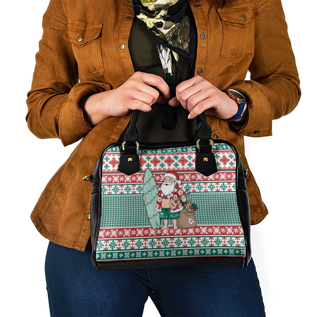 Hawaiian Funny Santa Surf Shoulder Handbag Mele Kalikimaka Palaka Quilt Pattern LT9 - Polynesian Pride