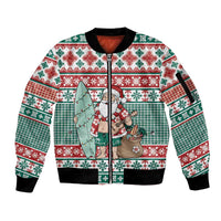 Hawaiian Funny Santa Surf Sleeve Zip Bomber Jacket Mele Kalikimaka Palaka Quilt Pattern LT9 Unisex Green - Polynesian Pride