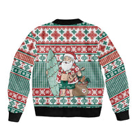 Hawaiian Funny Santa Surf Sleeve Zip Bomber Jacket Mele Kalikimaka Palaka Quilt Pattern LT9 - Polynesian Pride