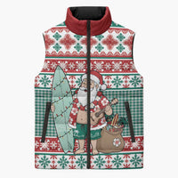Hawaiian Funny Santa Surf Sleeveless Puffer Jacket Mele Kalikimaka Palaka Quilt Pattern LT9 Unisex Green - Polynesian Pride