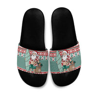 Hawaiian Funny Santa Surf Slide Sandals Mele Kalikimaka Palaka Quilt Pattern LT9 Green - Polynesian Pride