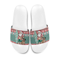 Hawaiian Funny Santa Surf Slide Sandals Mele Kalikimaka Palaka Quilt Pattern LT9 Green - Polynesian Pride