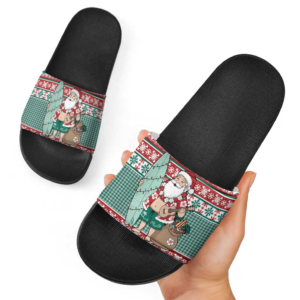 Hawaiian Funny Santa Surf Slide Sandals Mele Kalikimaka Palaka Quilt Pattern LT9 - Polynesian Pride
