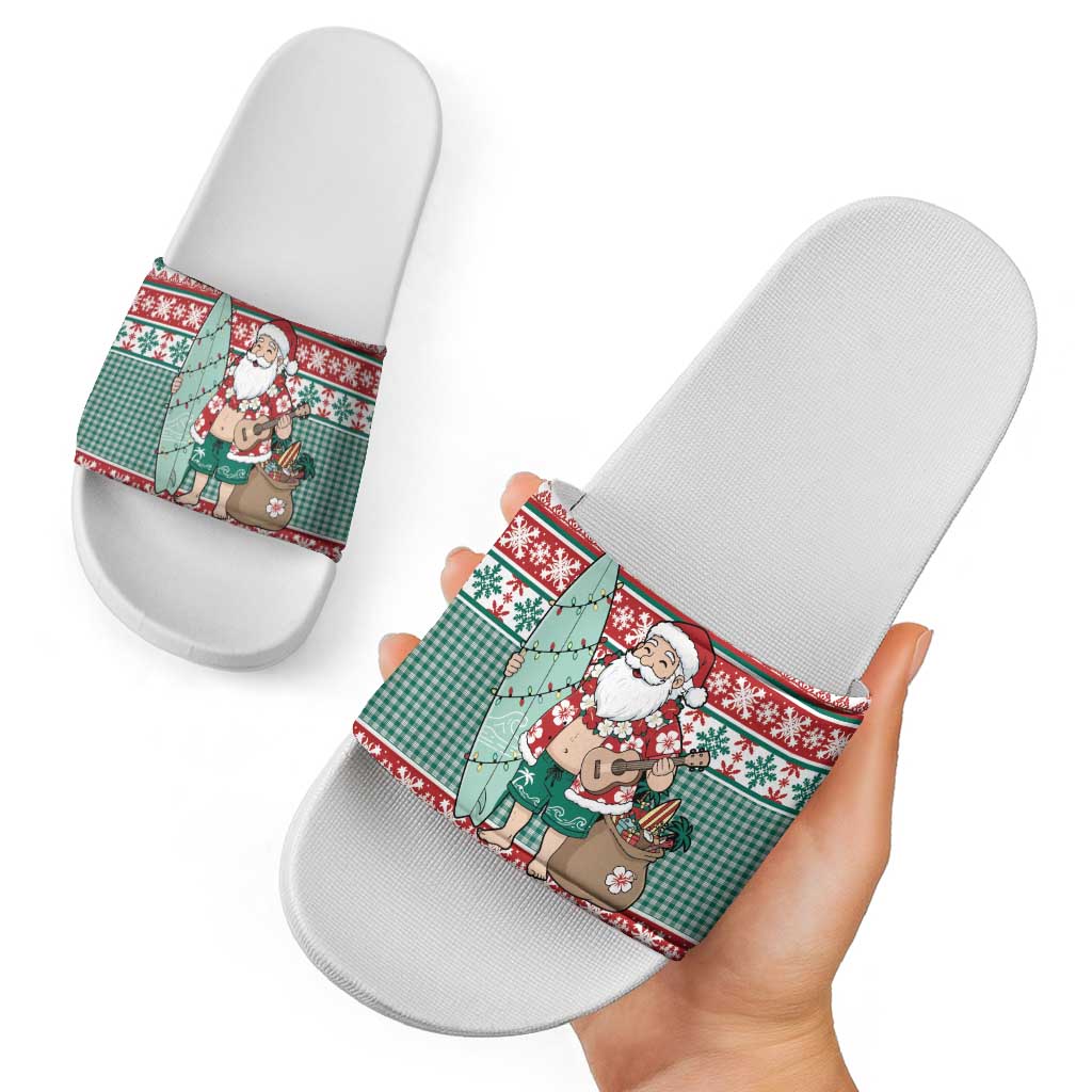 Hawaiian Funny Santa Surf Slide Sandals Mele Kalikimaka Palaka Quilt Pattern LT9 - Polynesian Pride