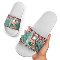 Hawaiian Funny Santa Surf Slide Sandals Mele Kalikimaka Palaka Quilt Pattern LT9 - Polynesian Pride