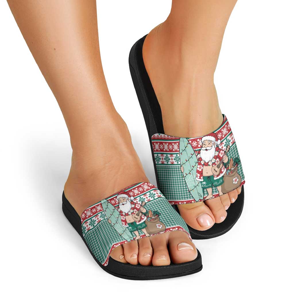 Hawaiian Funny Santa Surf Slide Sandals Mele Kalikimaka Palaka Quilt Pattern LT9 - Polynesian Pride