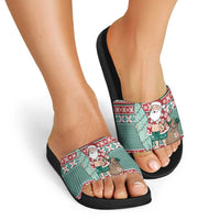 Hawaiian Funny Santa Surf Slide Sandals Mele Kalikimaka Palaka Quilt Pattern LT9 - Polynesian Pride
