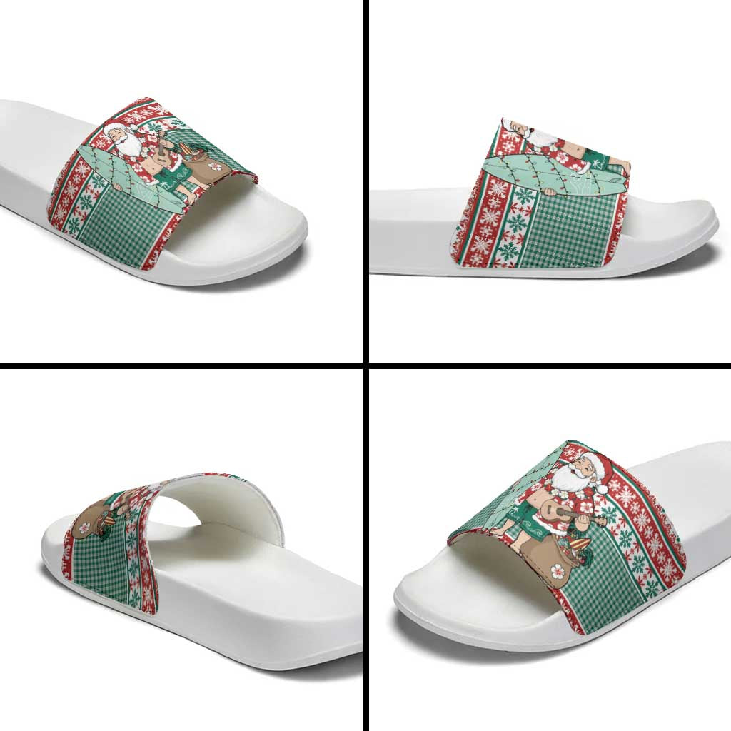 Hawaiian Funny Santa Surf Slide Sandals Mele Kalikimaka Palaka Quilt Pattern LT9 - Polynesian Pride
