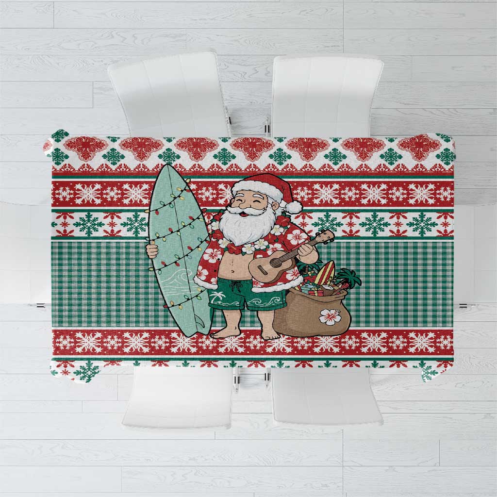 Hawaiian Funny Santa Surf Tablecloth Mele Kalikimaka Palaka Quilt Pattern LT9 Green - Polynesian Pride