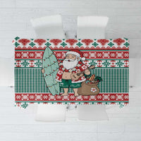 Hawaiian Funny Santa Surf Tablecloth Mele Kalikimaka Palaka Quilt Pattern LT9 Green - Polynesian Pride