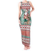 Hawaiian Funny Santa Surf Tank Maxi Dress Mele Kalikimaka Palaka Quilt Pattern LT9 Women Green - Polynesian Pride