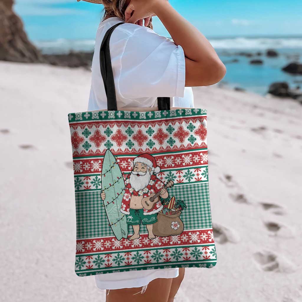 Hawaiian Funny Santa Surf Tote Bag Mele Kalikimaka Palaka Quilt Pattern LT9 - Polynesian Pride