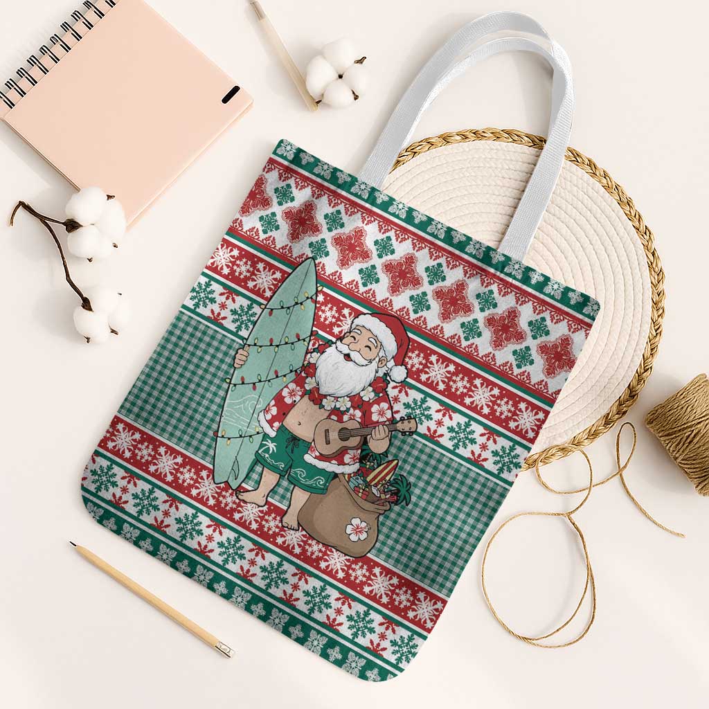 Hawaiian Funny Santa Surf Tote Bag Mele Kalikimaka Palaka Quilt Pattern LT9 White Strap One Size Green - Polynesian Pride