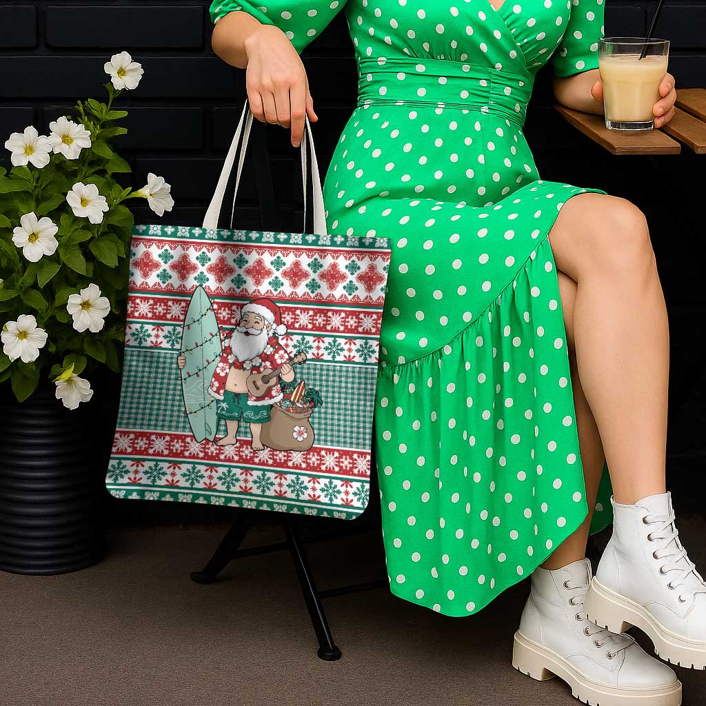 Hawaiian Funny Santa Surf Tote Bag Mele Kalikimaka Palaka Quilt Pattern LT9 - Polynesian Pride