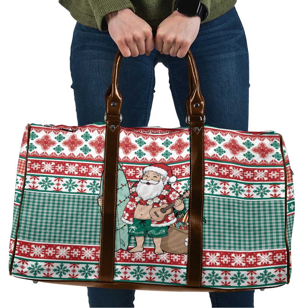 Hawaiian Funny Santa Surf Travel Bag Mele Kalikimaka Palaka Quilt Pattern LT9 Green - Polynesian Pride