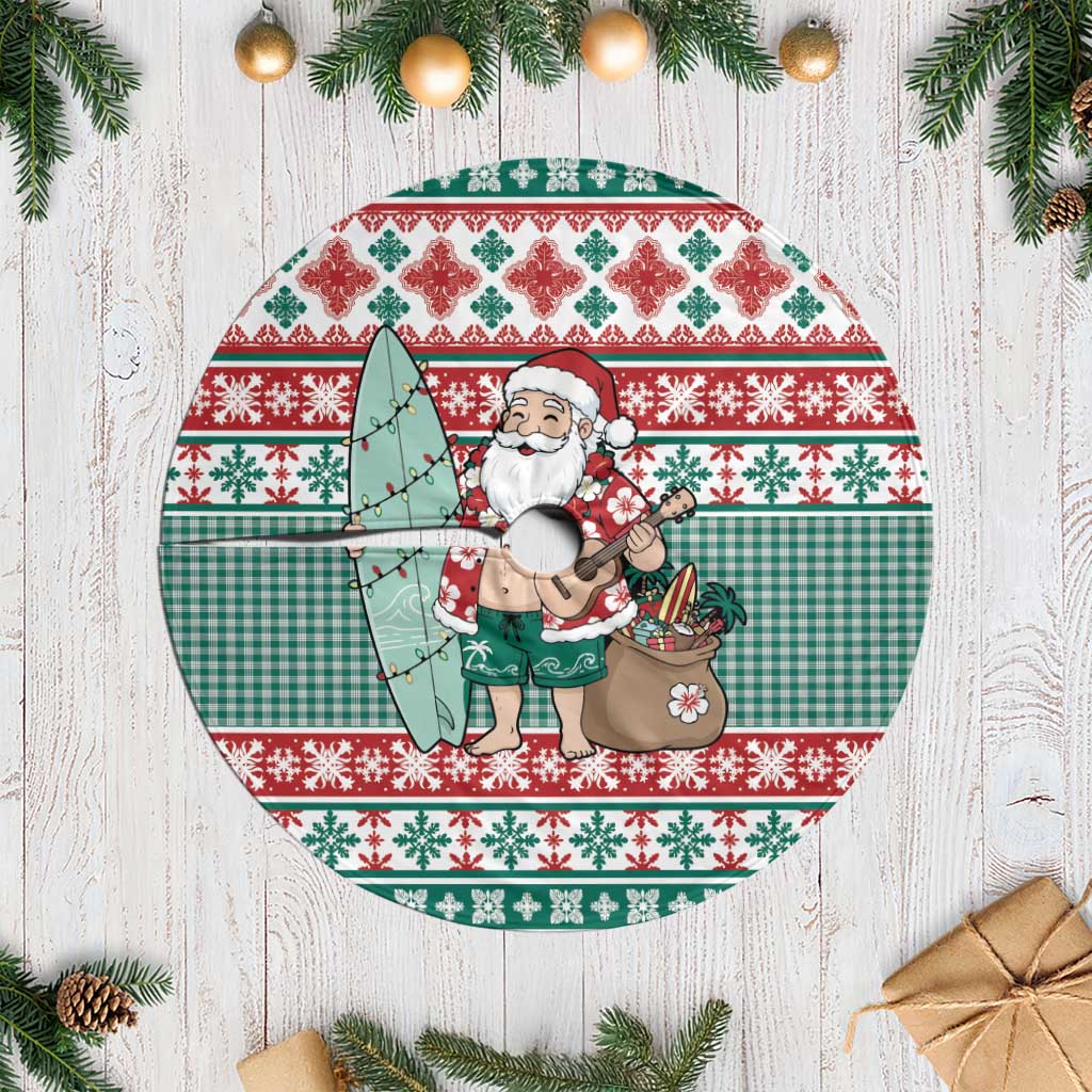 Hawaiian Funny Santa Surf Tree Skirt Mele Kalikimaka Palaka Quilt Pattern LT9 Casual Green - Polynesian Pride