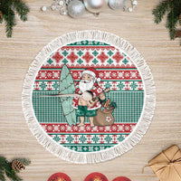 Hawaiian Funny Santa Surf Tree Skirt Mele Kalikimaka Palaka Quilt Pattern LT9 Fringed Green - Polynesian Pride
