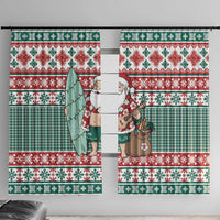 Hawaiian Funny Santa Surf Window Curtain Mele Kalikimaka Palaka Quilt Pattern LT9 With Hooks Green - Polynesian Pride