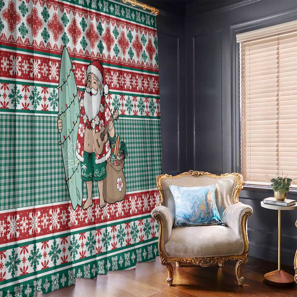 Hawaiian Funny Santa Surf Window Curtain Mele Kalikimaka Palaka Quilt Pattern LT9 - Polynesian Pride