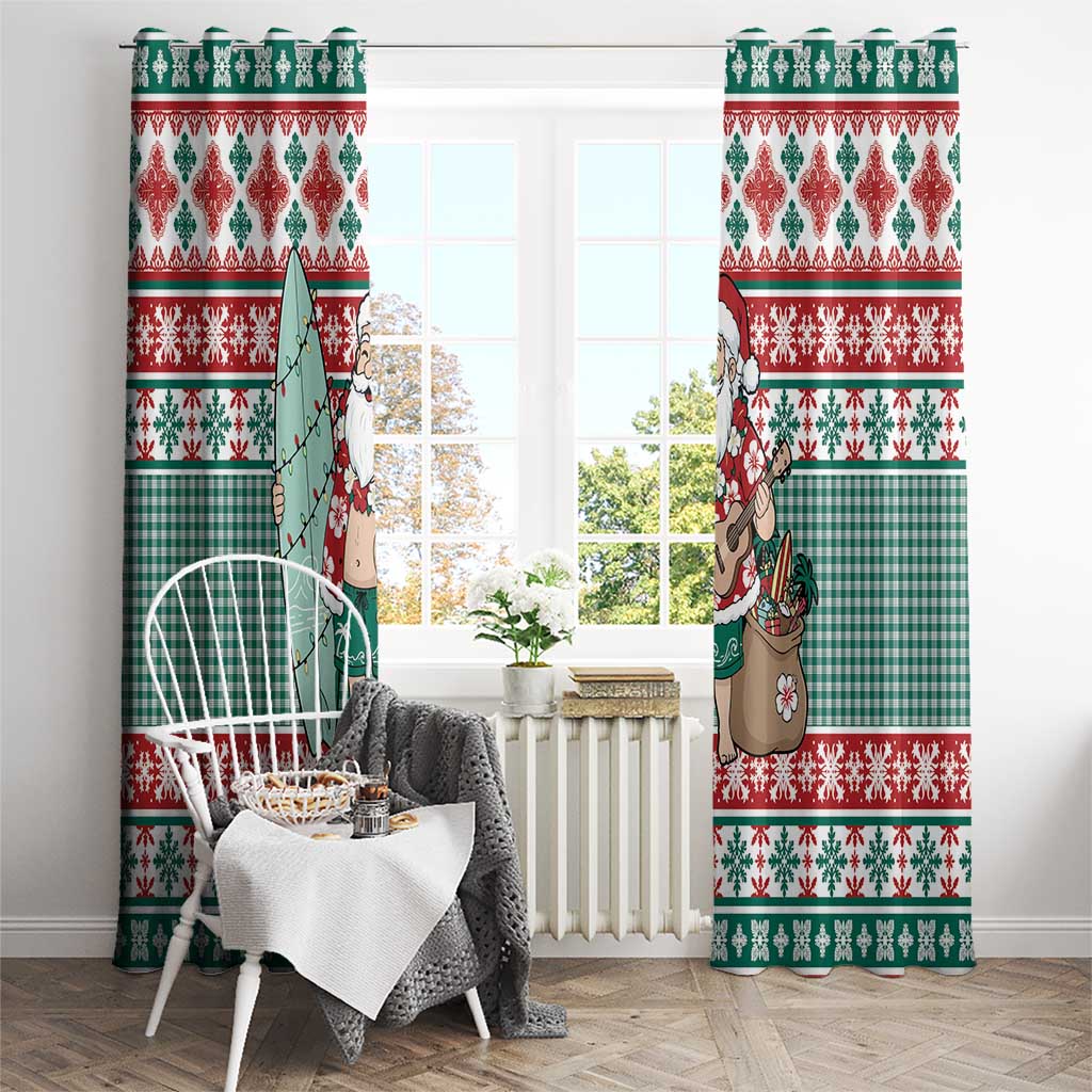 Hawaiian Funny Santa Surf Window Curtain Mele Kalikimaka Palaka Quilt Pattern LT9 - Polynesian Pride
