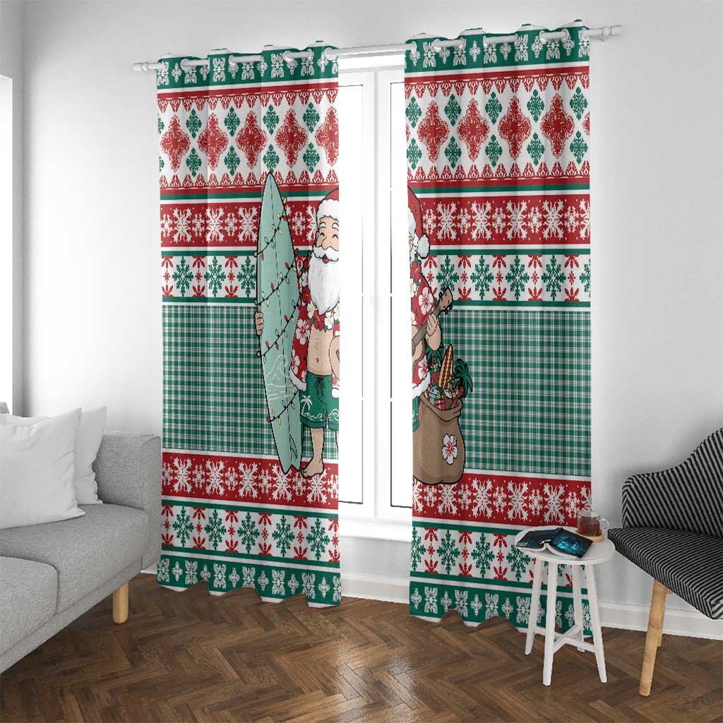 Hawaiian Funny Santa Surf Window Curtain Mele Kalikimaka Palaka Quilt Pattern LT9 With Grommets Green - Polynesian Pride
