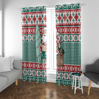Hawaiian Funny Santa Surf Window Curtain Mele Kalikimaka Palaka Quilt Pattern LT9 With Grommets Green - Polynesian Pride