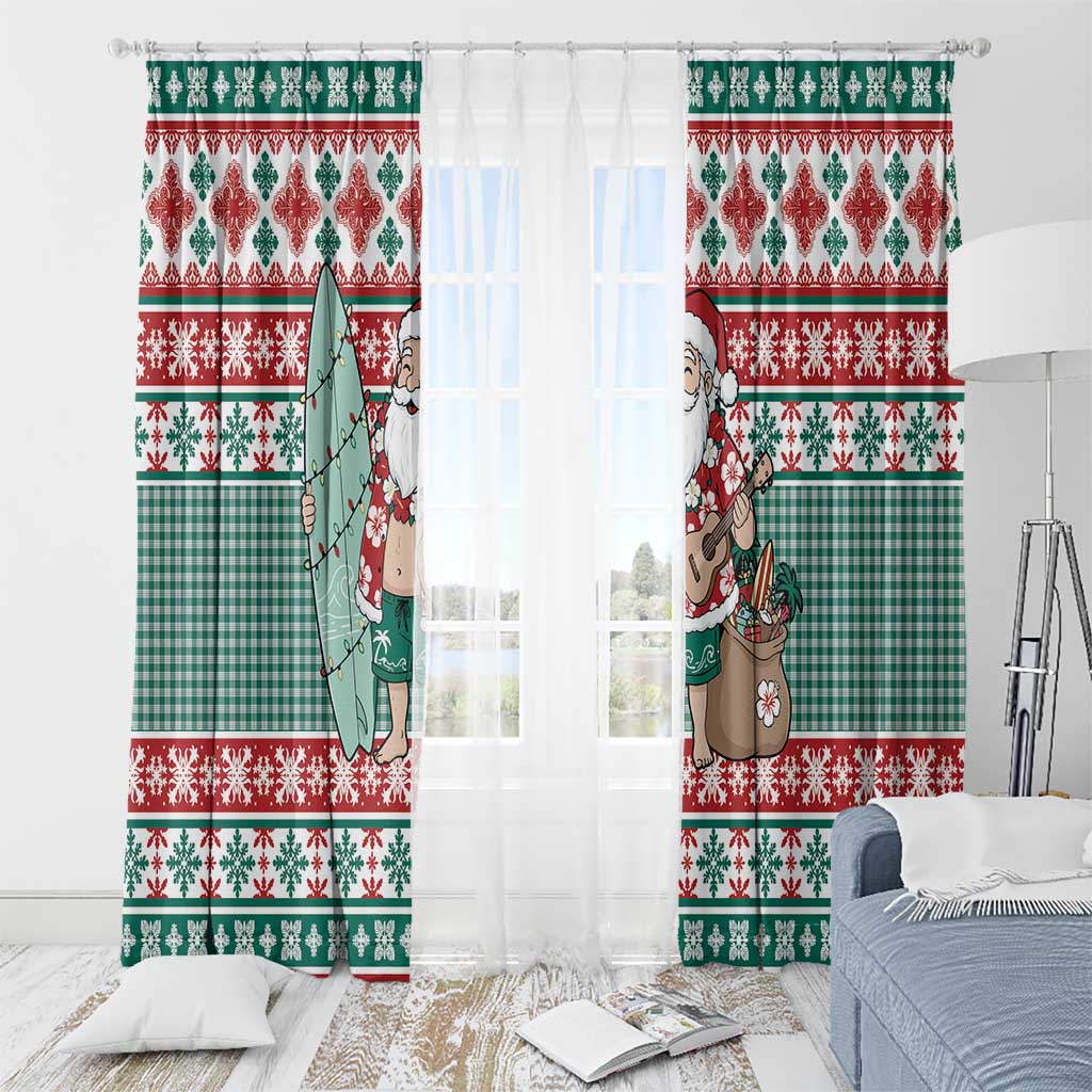 Hawaiian Funny Santa Surf Window Curtain Mele Kalikimaka Palaka Quilt Pattern LT9 - Polynesian Pride