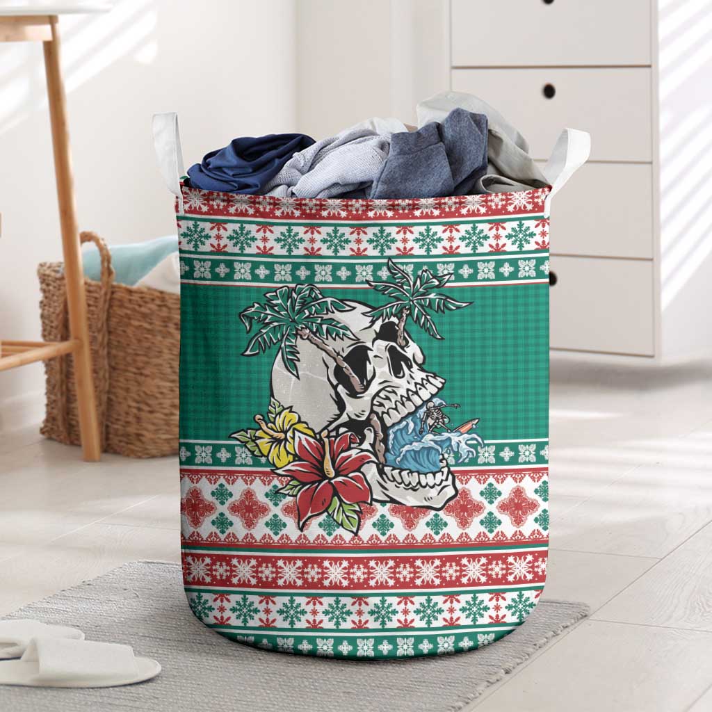 Hawaiian Skull Surfs Laundry Basket Mele Kalikimaka Palaka Quilt Pattern LT9 Green - Polynesian Pride