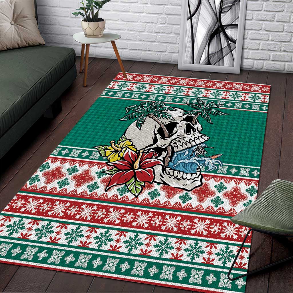 Hawaiian Skull Surfs Area Rug Mele Kalikimaka Palaka Quilt Pattern LT9 Green - Polynesian Pride