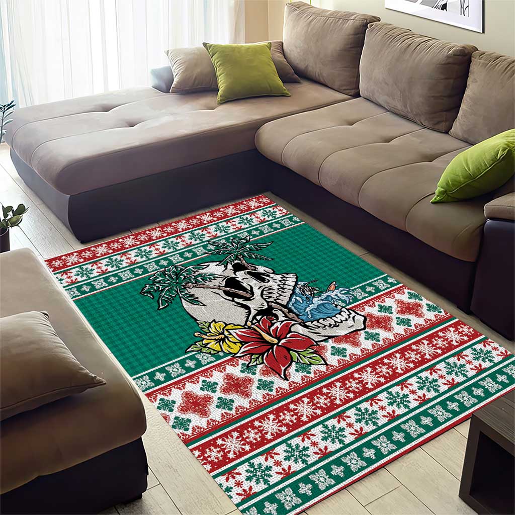 Hawaiian Skull Surfs Area Rug Mele Kalikimaka Palaka Quilt Pattern LT9 - Polynesian Pride