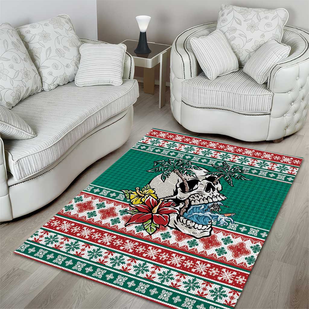 Hawaiian Skull Surfs Area Rug Mele Kalikimaka Palaka Quilt Pattern LT9 - Polynesian Pride