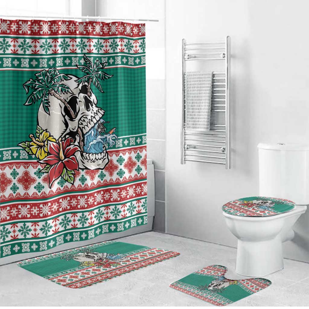 Hawaiian Skull Surfs Bathroom Set Mele Kalikimaka Palaka Quilt Pattern LT9 Bathroom Set (4 pcs) Green - Polynesian Pride