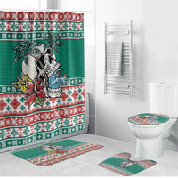 Hawaiian Skull Surfs Bathroom Set Mele Kalikimaka Palaka Quilt Pattern LT9 Bathroom Set (4 pcs) Green - Polynesian Pride