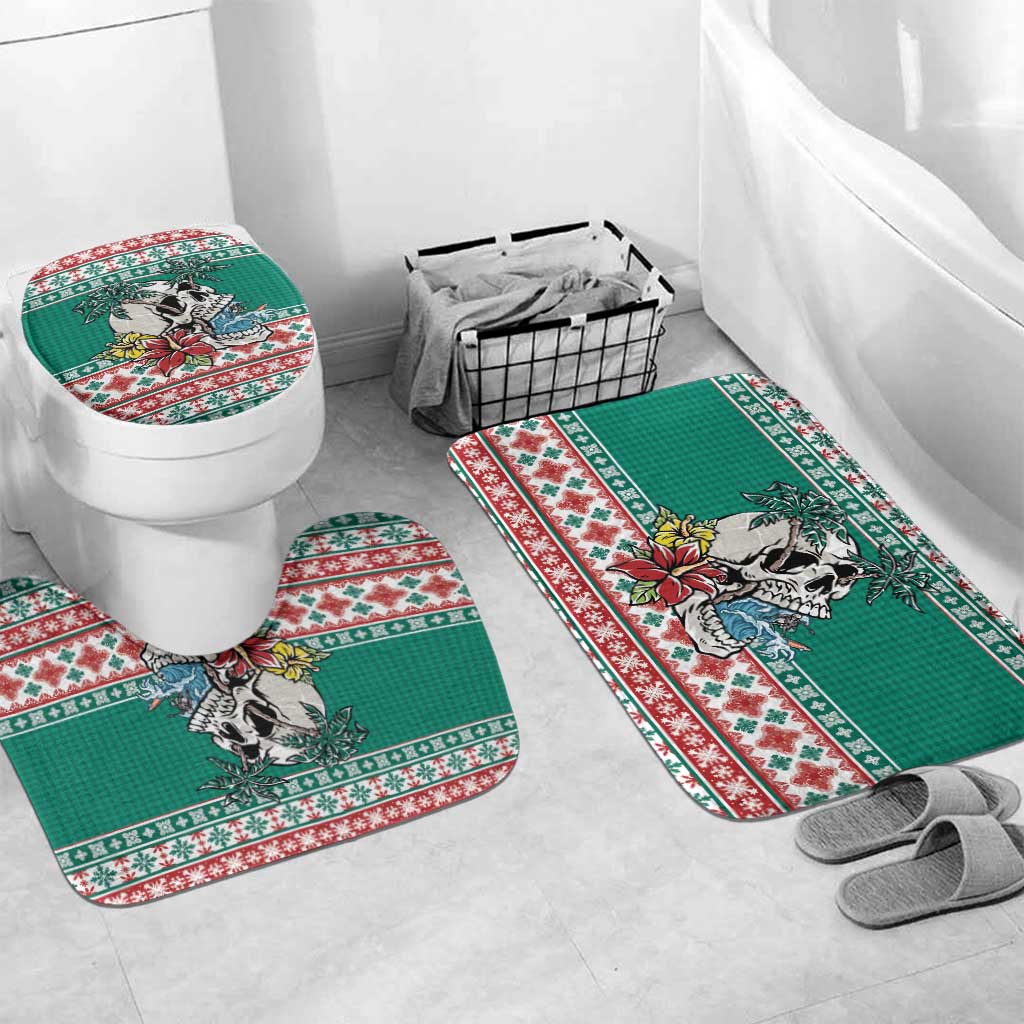 Hawaiian Skull Surfs Bathroom Set Mele Kalikimaka Palaka Quilt Pattern LT9 Mat Set Only (3 pcs) One Size Green - Polynesian Pride