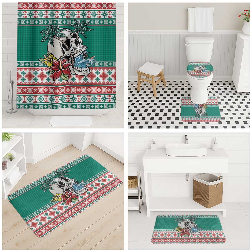Hawaiian Skull Surfs Bathroom Set Mele Kalikimaka Palaka Quilt Pattern LT9 - Polynesian Pride