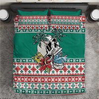 Hawaiian Skull Surfs Bedding Set Mele Kalikimaka Palaka Quilt Pattern LT9 Green - Polynesian Pride
