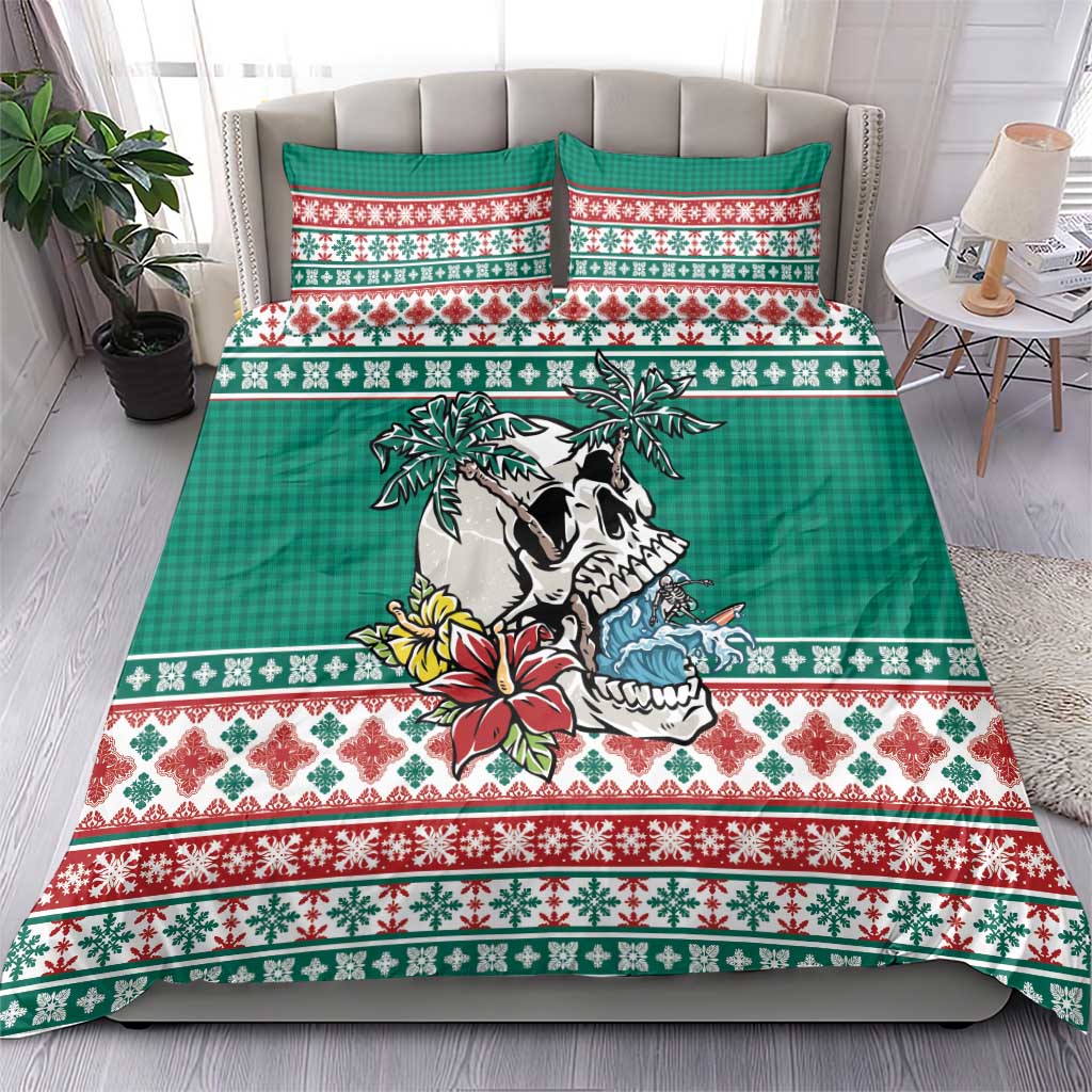 Hawaiian Skull Surfs Bedding Set Mele Kalikimaka Palaka Quilt Pattern LT9 - Polynesian Pride
