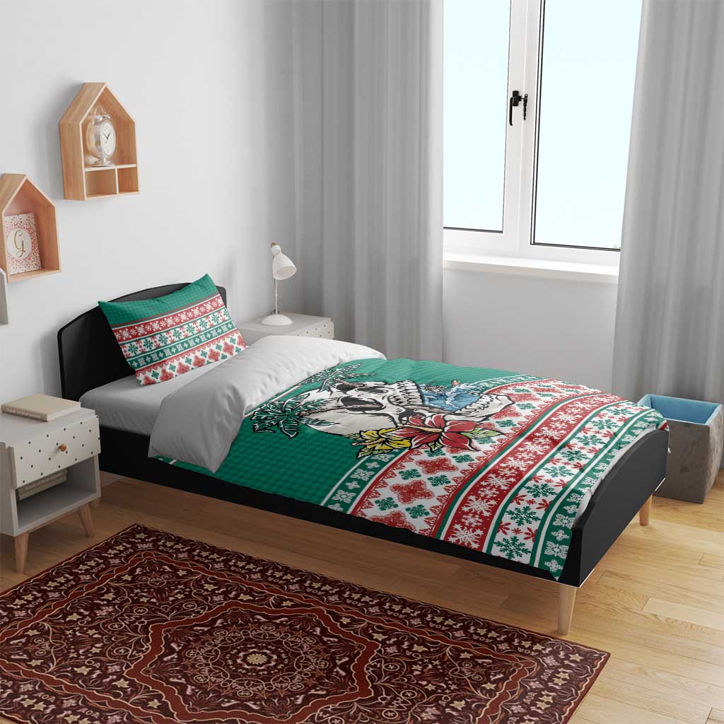 Hawaiian Skull Surfs Bedding Set Mele Kalikimaka Palaka Quilt Pattern LT9 - Polynesian Pride
