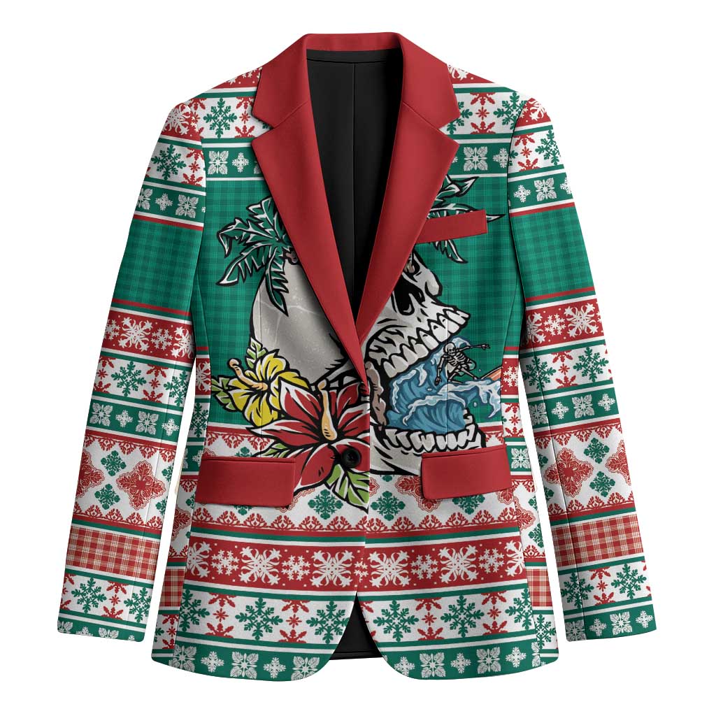 Hawaiian Skull Surfs Blazer Mele Kalikimaka Palaka Quilt Pattern LT9 Unisex Green - Polynesian Pride