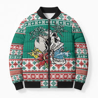 Hawaiian Skull Surfs Bomber Puffer Jacket Mele Kalikimaka Palaka Quilt Pattern LT9 Unisex Green - Polynesian Pride