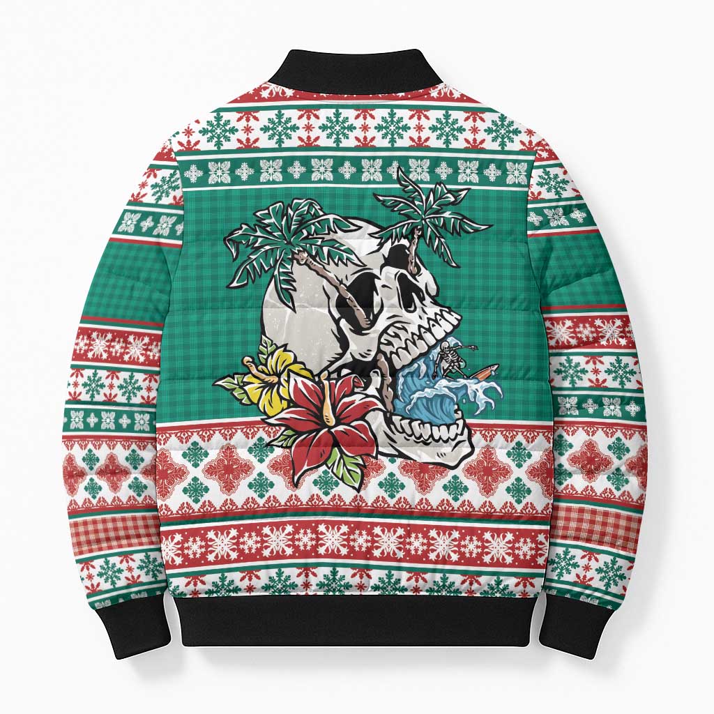 Hawaiian Skull Surfs Bomber Puffer Jacket Mele Kalikimaka Palaka Quilt Pattern LT9 - Polynesian Pride