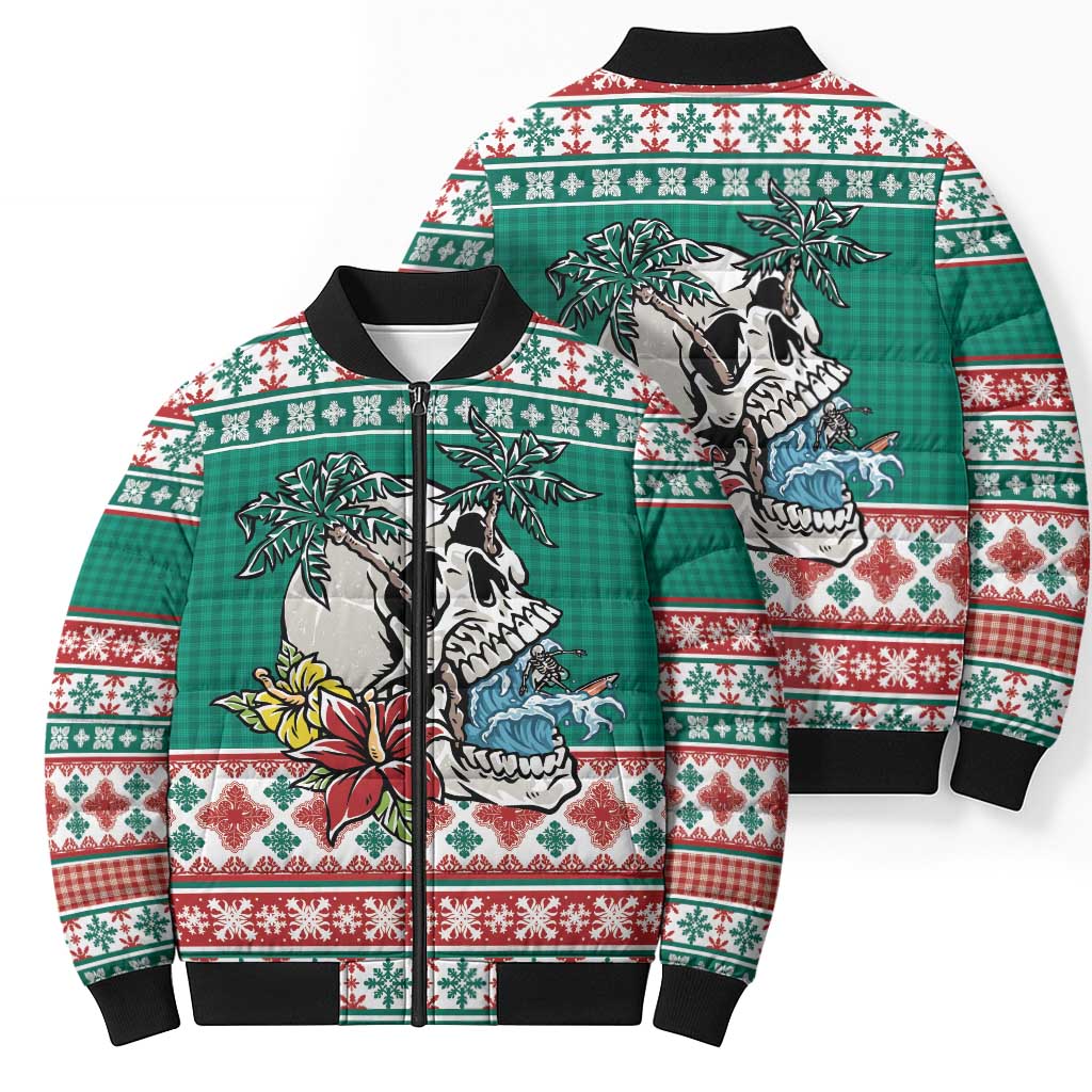 Hawaiian Skull Surfs Bomber Puffer Jacket Mele Kalikimaka Palaka Quilt Pattern LT9 - Polynesian Pride