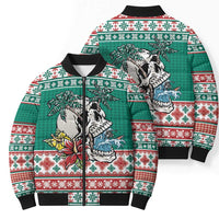 Hawaiian Skull Surfs Bomber Puffer Jacket Mele Kalikimaka Palaka Quilt Pattern LT9 - Polynesian Pride