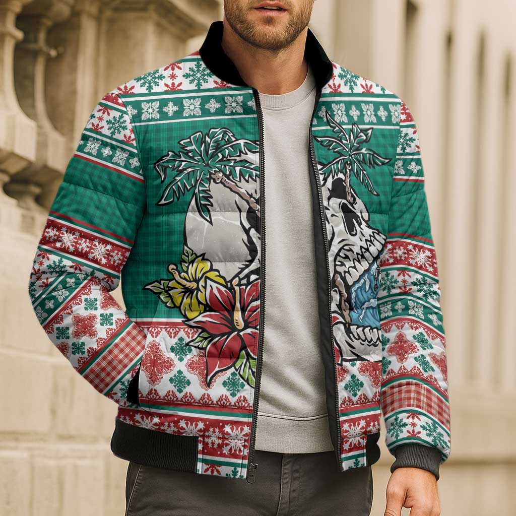 Hawaiian Skull Surfs Bomber Puffer Jacket Mele Kalikimaka Palaka Quilt Pattern LT9 - Polynesian Pride