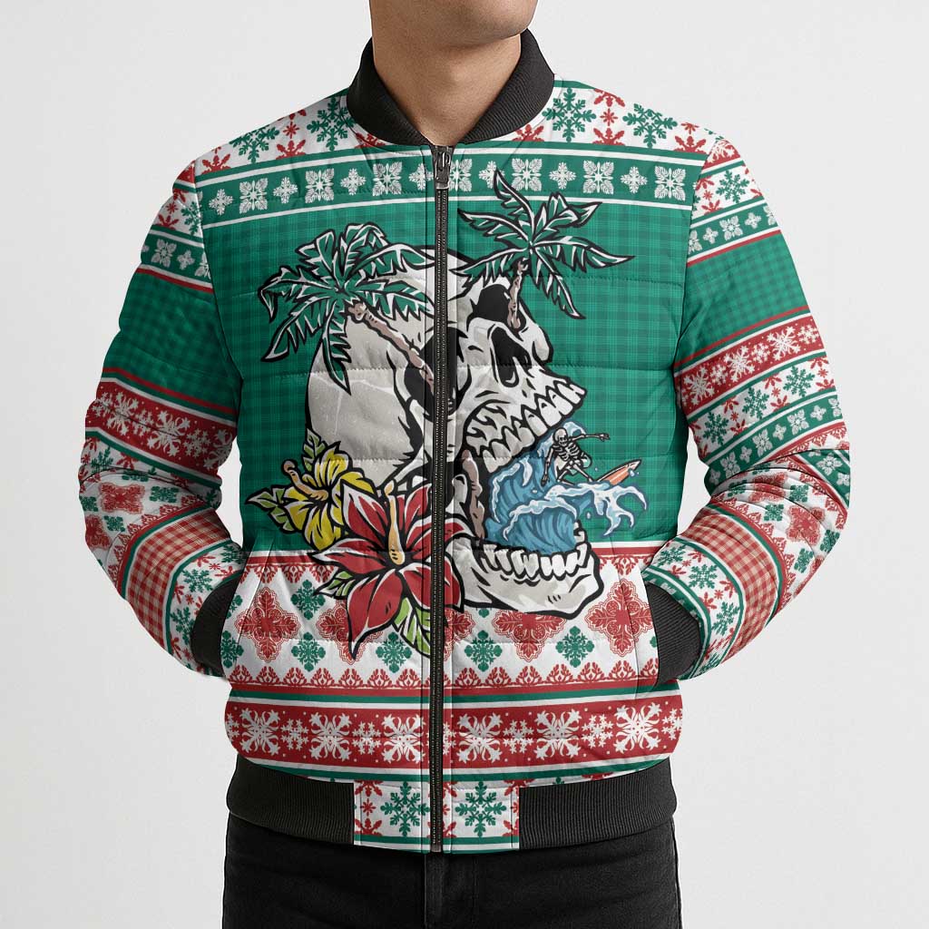 Hawaiian Skull Surfs Bomber Puffer Jacket Mele Kalikimaka Palaka Quilt Pattern LT9 - Polynesian Pride