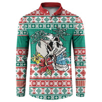Hawaiian Skull Surfs Button Sweatshirt Mele Kalikimaka Palaka Quilt Pattern LT9 Green - Polynesian Pride