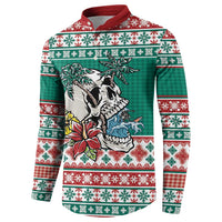 Hawaiian Skull Surfs Button Sweatshirt Mele Kalikimaka Palaka Quilt Pattern LT9 - Polynesian Pride